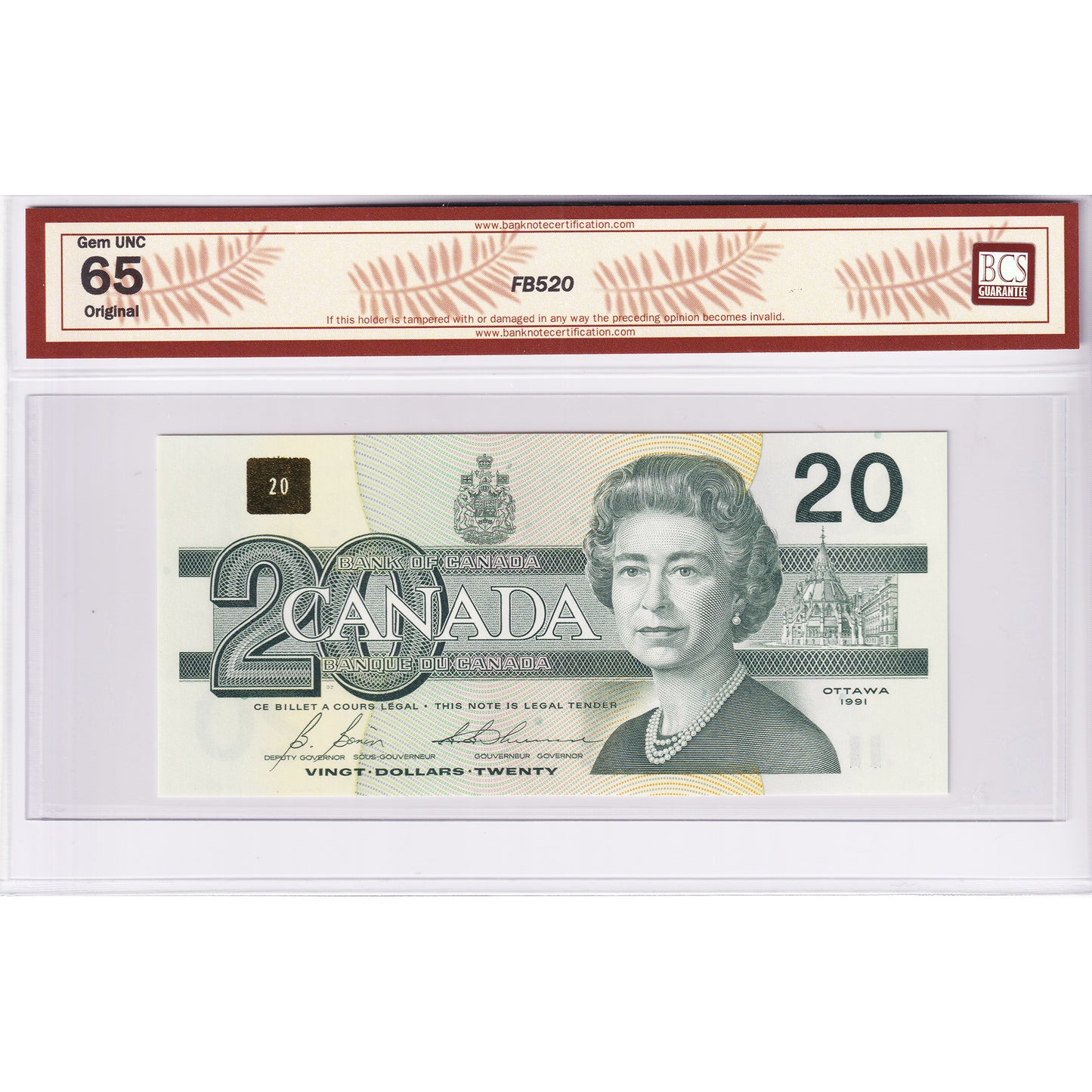 BC-58b-ii 1991 Canada $20 Bonin-Thiessen, EVB No BPN BCS Certified GUNC65 Original