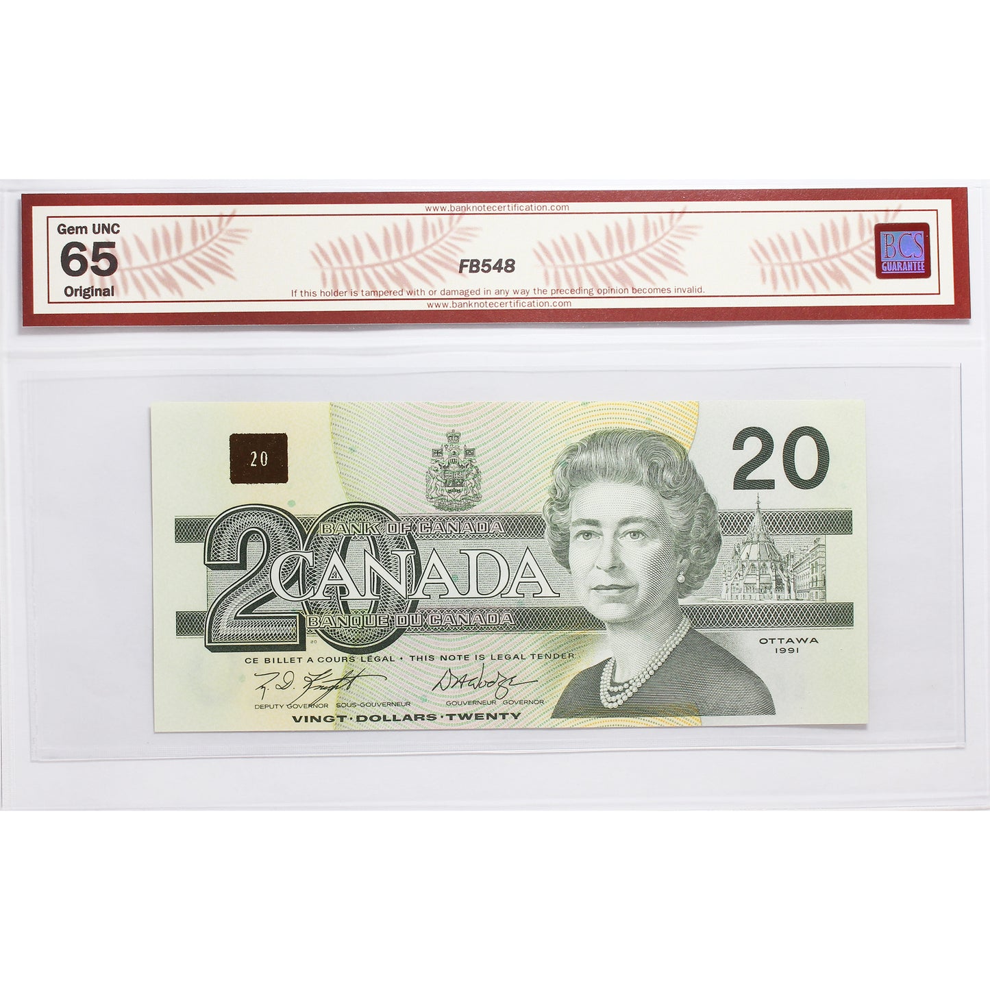 BC-58d 1991 Canada $20 Knight-Dodge, EVY BCS Certified GUNC65 Original