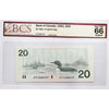 BC-58d-i 1991 Canada $20 Knight-Dodge, EYF BCS Certified GUNC66 Original