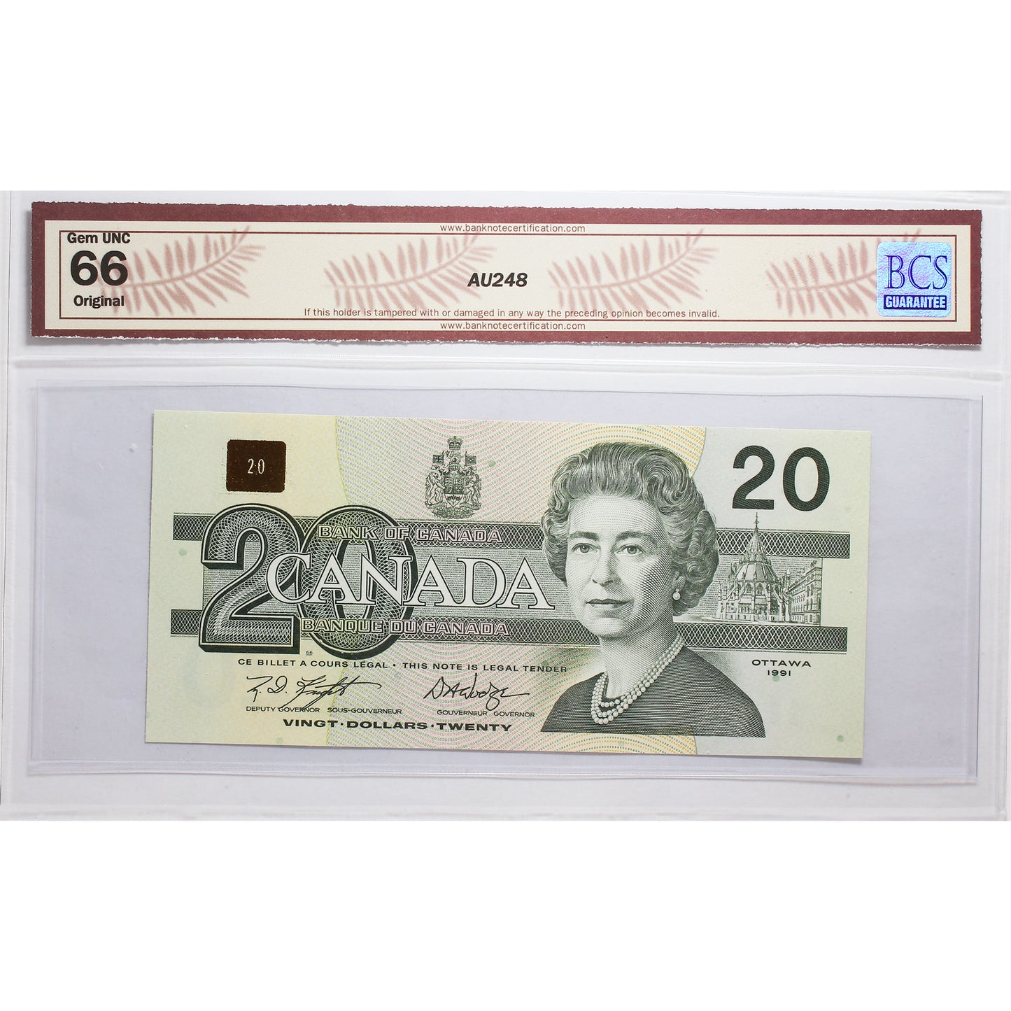 BC-58d-i 1991 Canada $20 Knight-Dodge, EYF BCS Certified GUNC66 Original