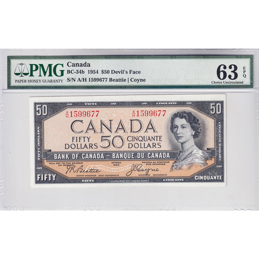 BC-34b 1954 Canada $50 Beattie-Coyne, Devil's Face, A/H PMG Certified CUNC63 EPQ