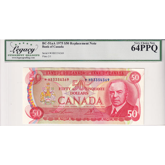 BC-51aA 1975 Canada $50 Lawson-Bouey, Replacement, *HB Legacy Certiied CUNC64 PPQ