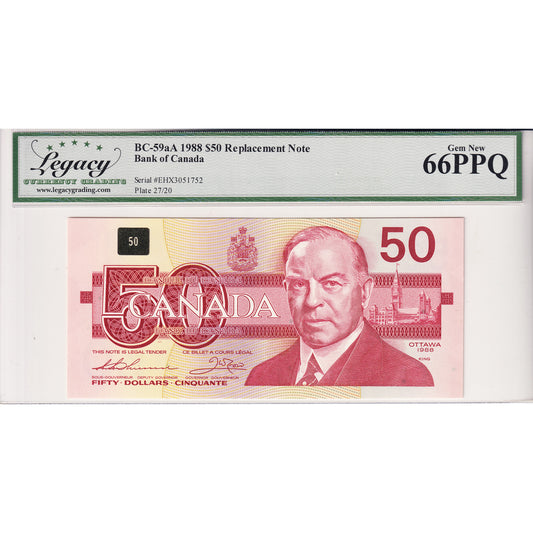 BC-59aA 1988 Canada $50 T-C, Replacement, EHX Above 2.1M Legacy Certified GUNC66 PPQ
