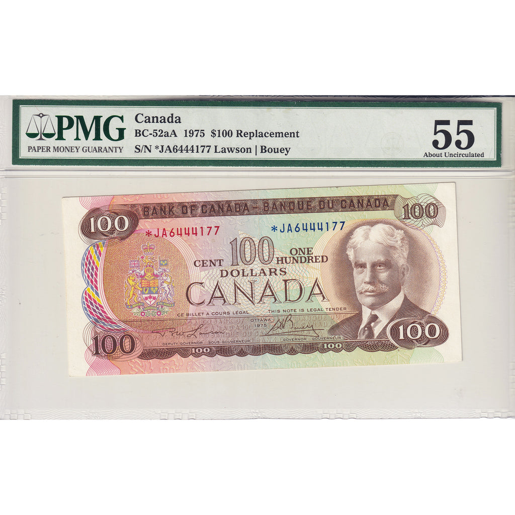 BC-52aA 1975 Canada $100 Lawson-Bouey, Replacement, *JA PMG Certified AU55