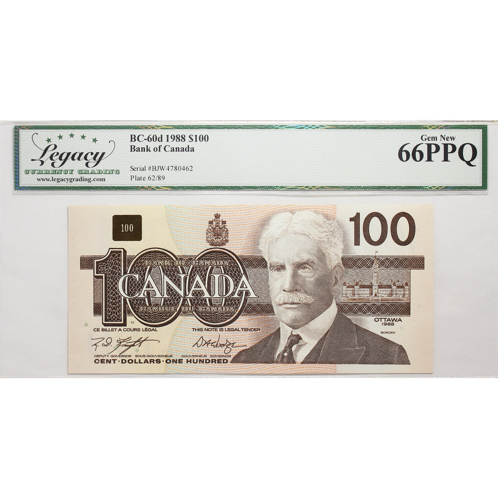 BC-60d 1988 Canada $100 Knight-Dodge, BJW Legacy Certified GUNC66 PPQ