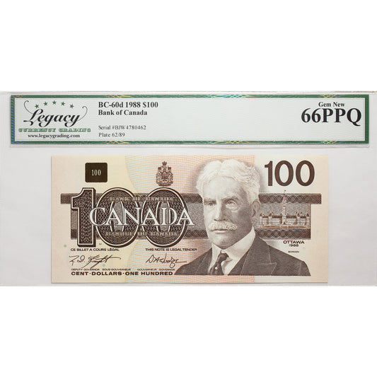 BC-60d 1988 Canada $100 Knight-Dodge, BJW Legacy Certified GUNC66 PPQ