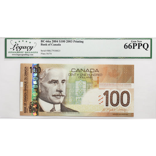 BC-66a 2004 Canada $100 Jenkins-Dodge, Printed in 2003, BKC Legacy Certified GUNC66 PPQ