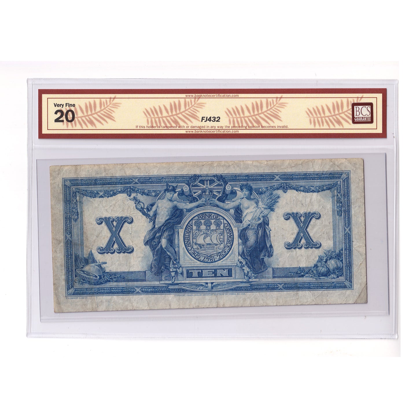 75-16-02-06 1917 Canadian Bank of Commerce $10 W-A, White Background, B, BCS Cert VF-20