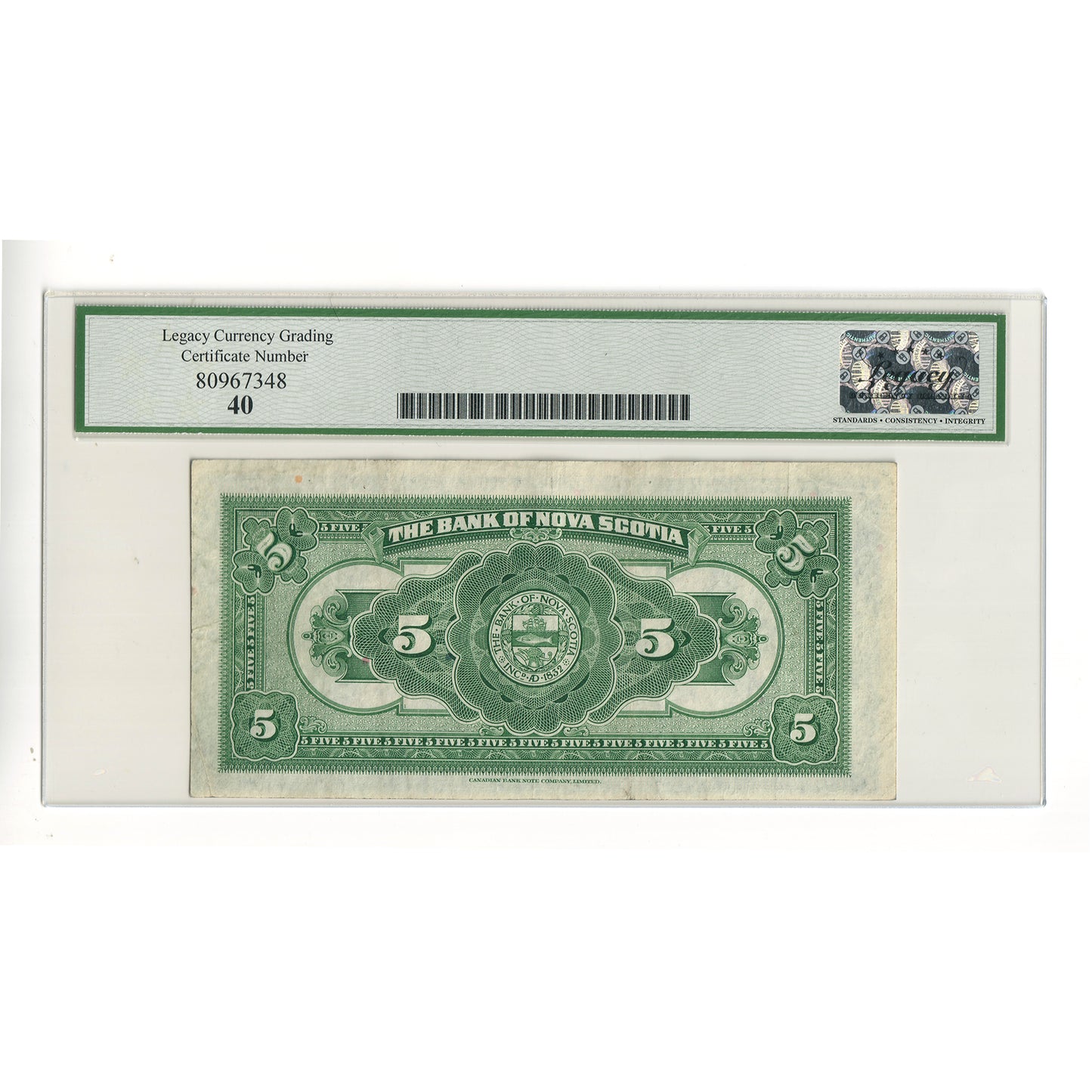 550-36-02 1935 Bank of Nova Scotia $5 McLeod-Patterson, Legacy Certified EF40