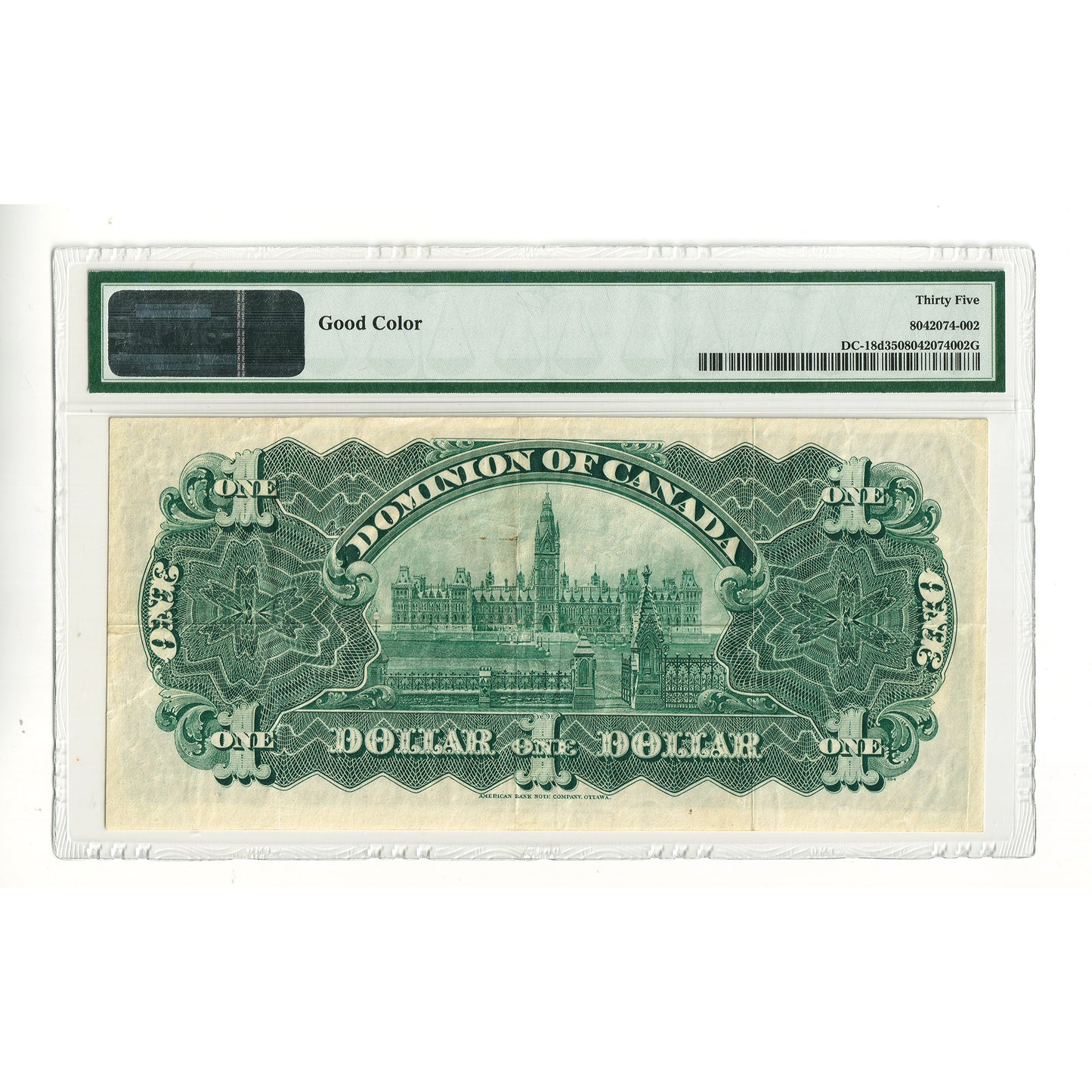 DC-18d 1911 Dominion $1 Various-Boville, Black Line, PMG Certified VF35 Good Colour