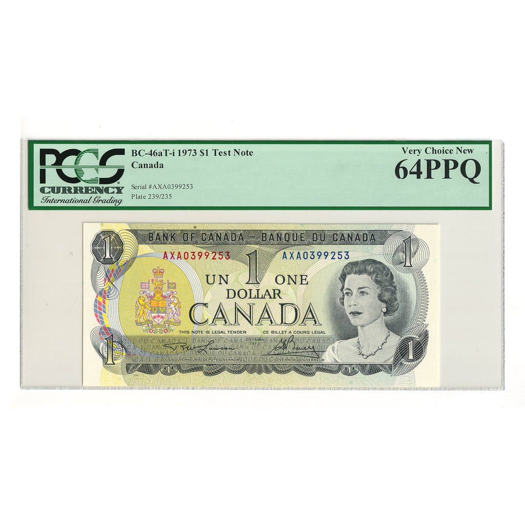BC-46aT-i 1973 Canada $1 L-B, Test Note, Steel Engraved, AXA PCGS Certified CUNC64 PPQ