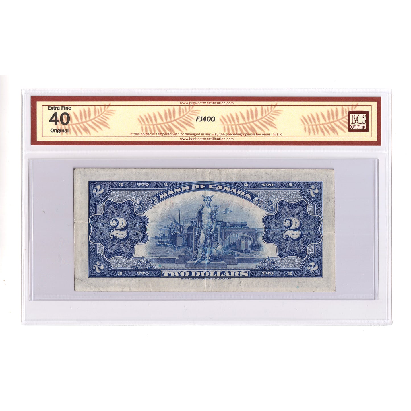BC-3 1935 Canada $2 Osborne-Towers, English, Check Letter C, BCS Certified EF40 Original