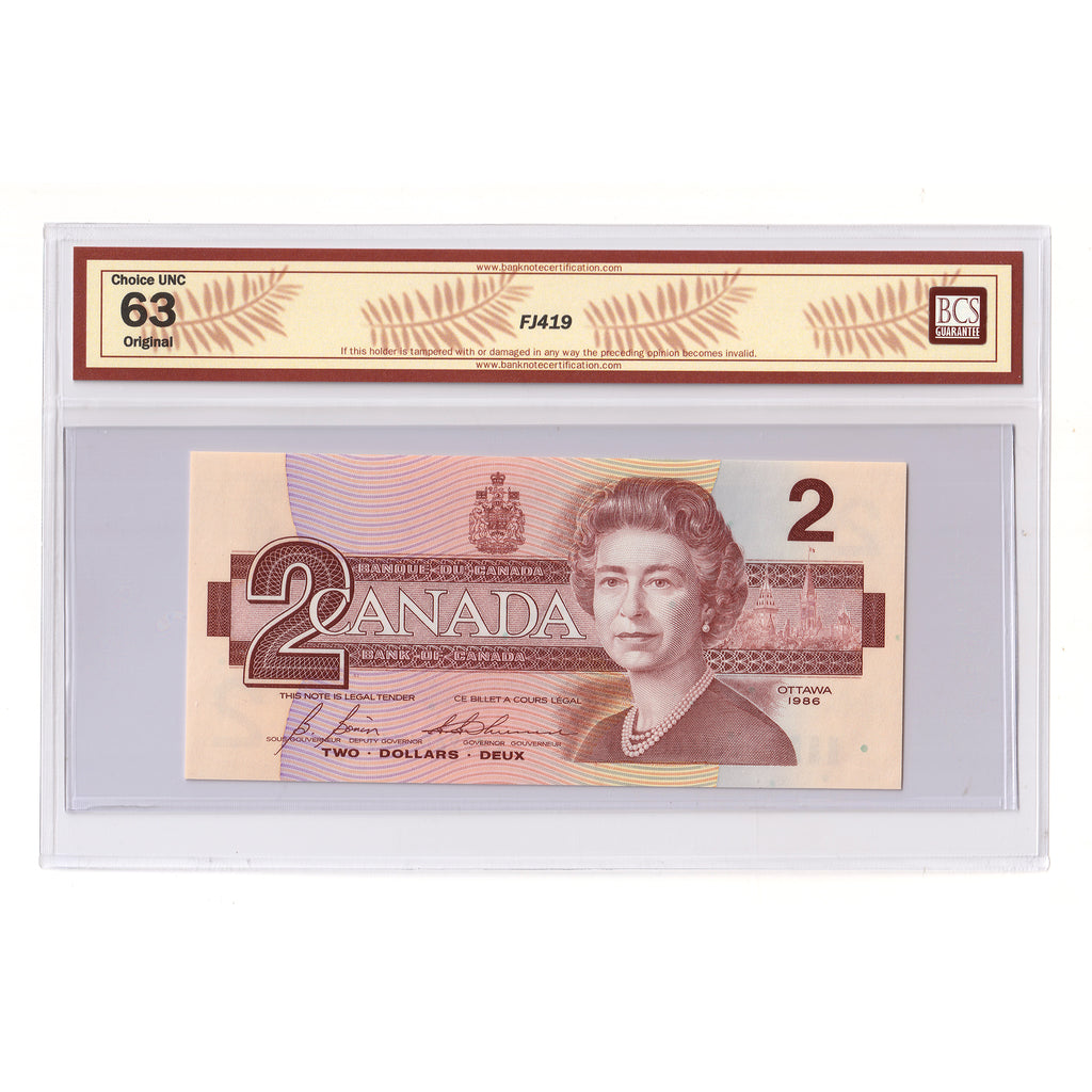 BC-55c-i-N1-iii 1986 Canada $2 B-T, 3 Digit RADAR EGS9656569 BCS Cert CUNC63 Original