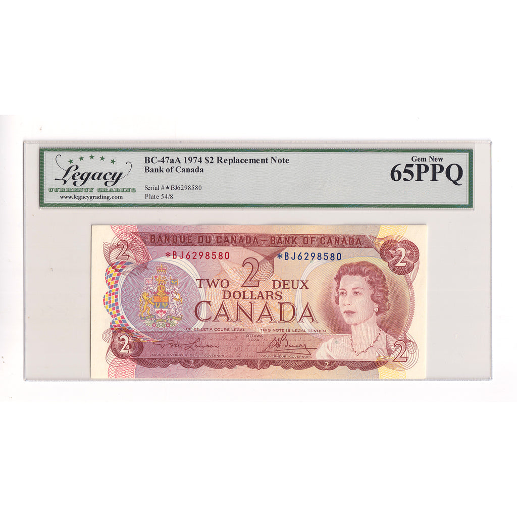 BC-47aA 1974 Canada $2 Lawson-Bouey, Two Letter, Replacement, *BJ Legacy Cert GUNC65 PPQ
