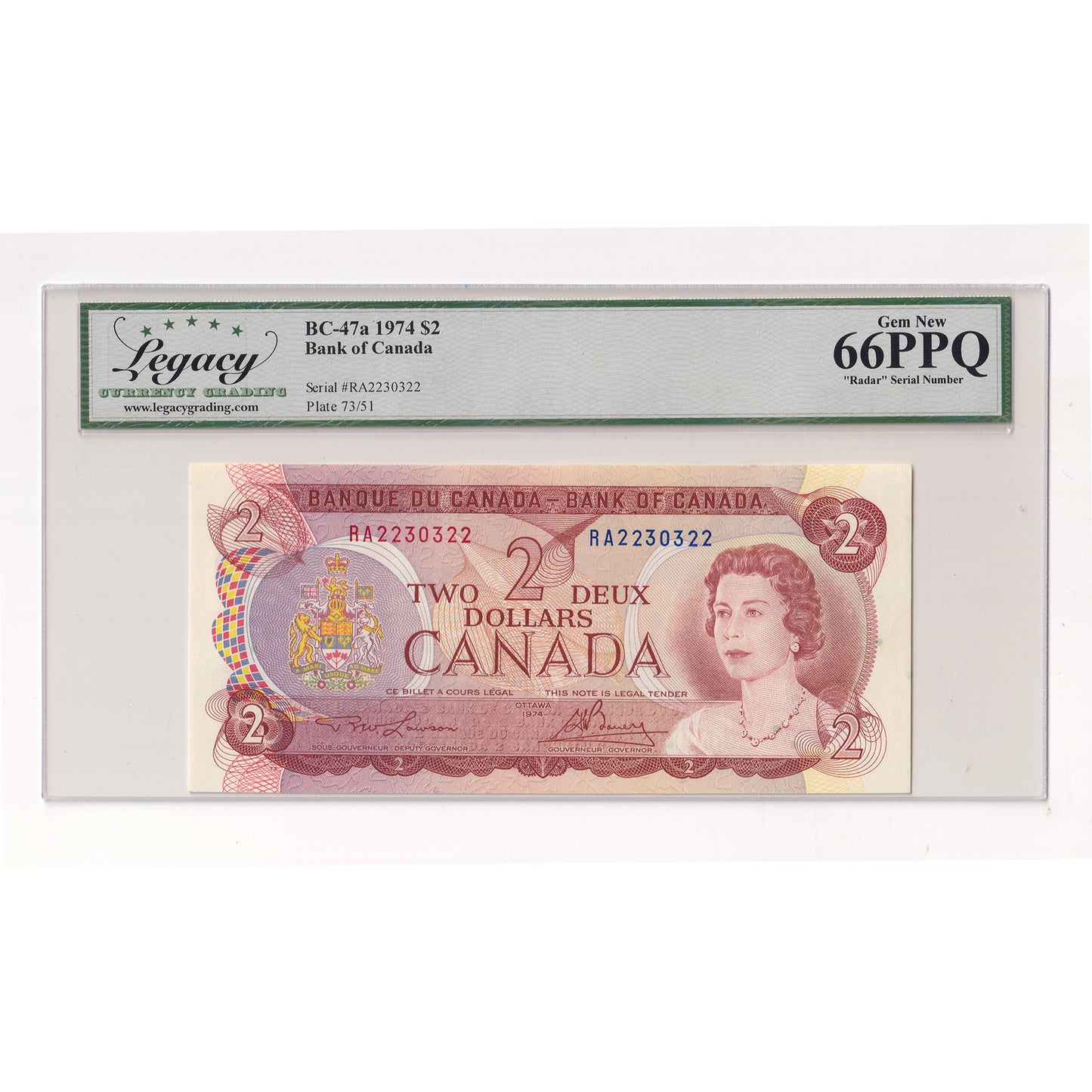 BC-47a 1974 Canada L-B, Two Letter, 3 Digit RADAR RA2230322 Legacy Certified GUNC66 PPQ