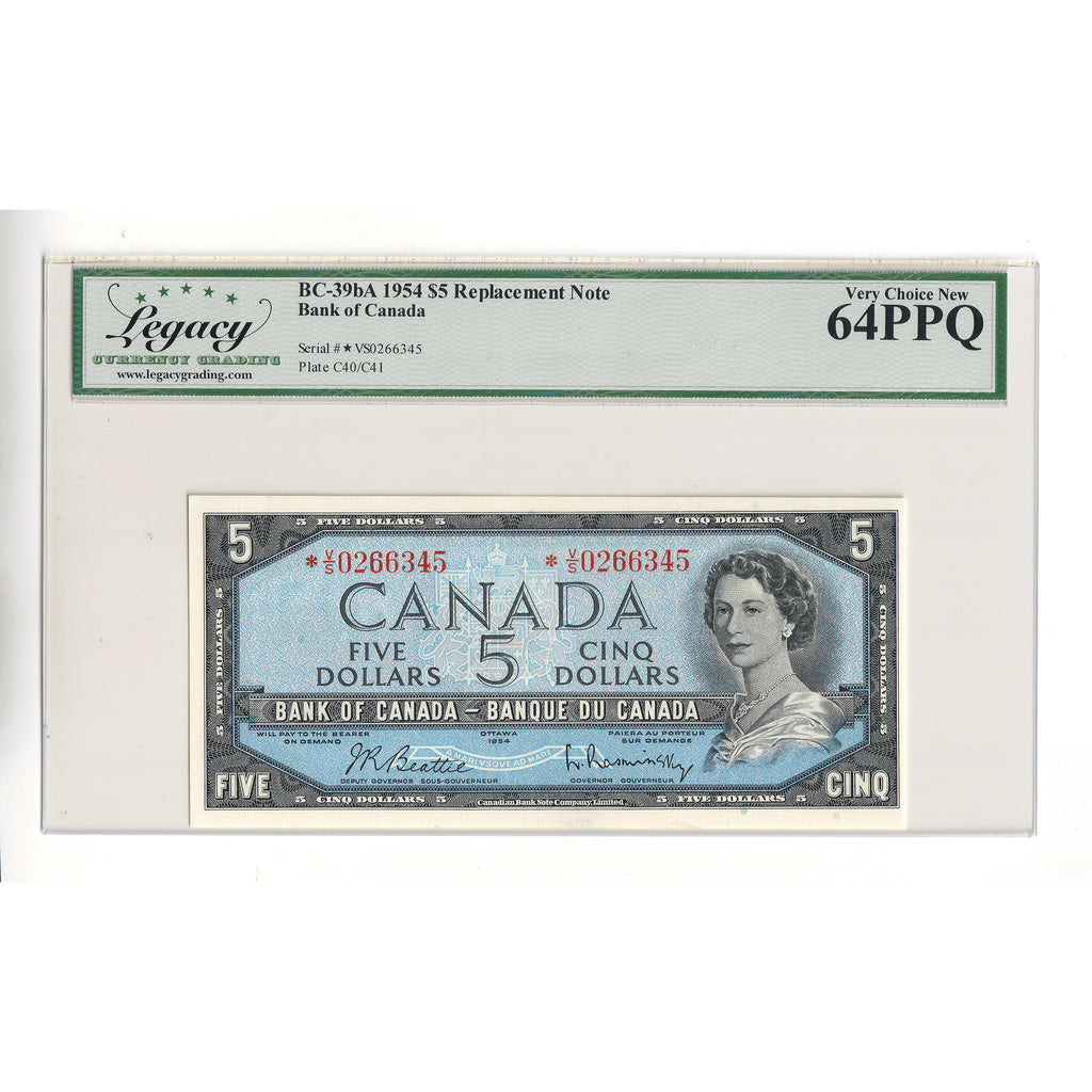 BC-39bA 1954 Canada $5 B-R, Modified, Replacement, *V/S Legacy Certified CUNC64 PPQ