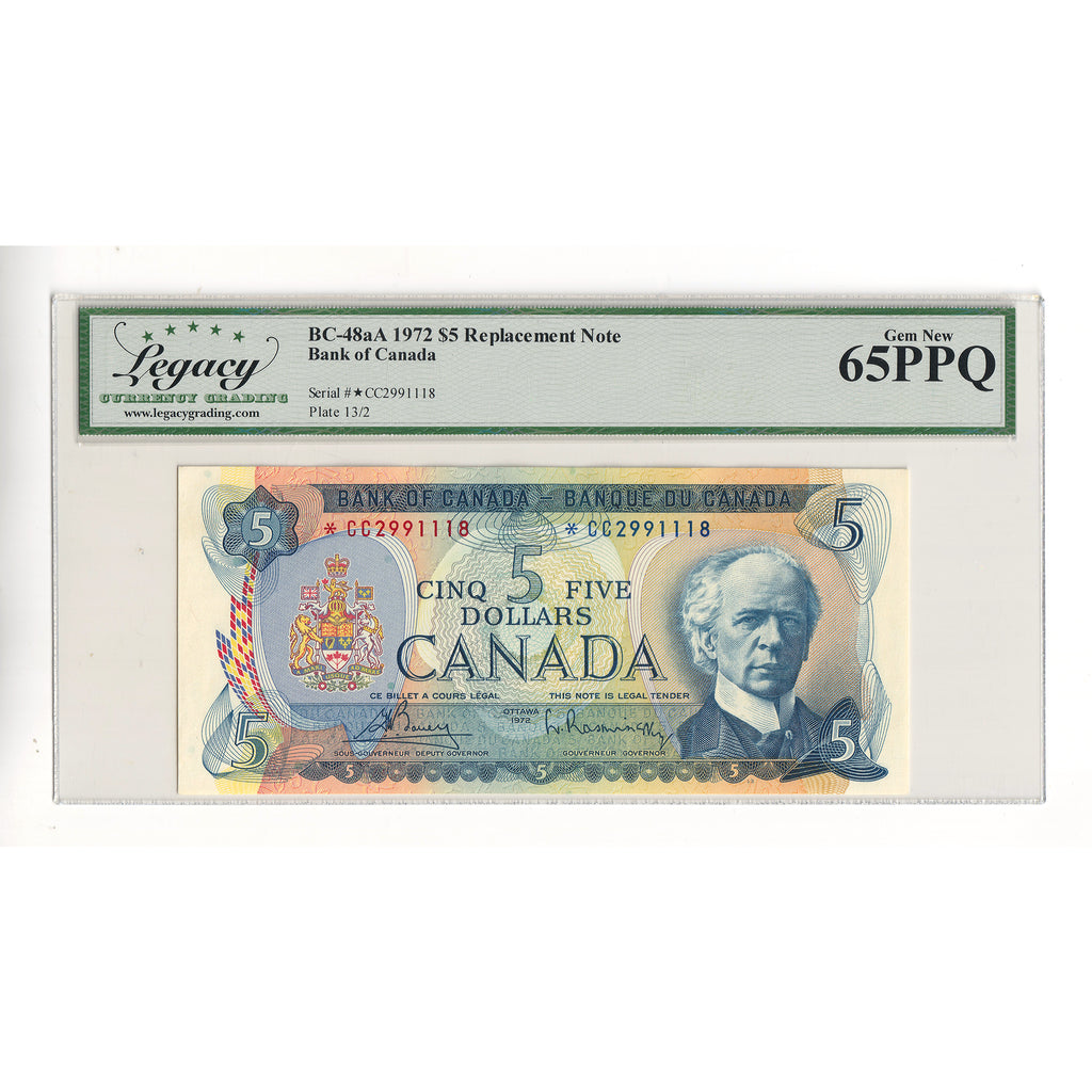 BC-48aA 1972 Canada $5 Bouey-Rasminsky, Replacement, *CC Legacy Certified GUNC65 PPQ