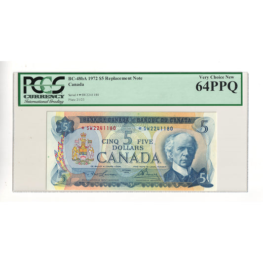BC-48bA 1972 Canada $5 Lawson-Bouey, Replacement, *SW PCGS Certified CUNC64 PPQ