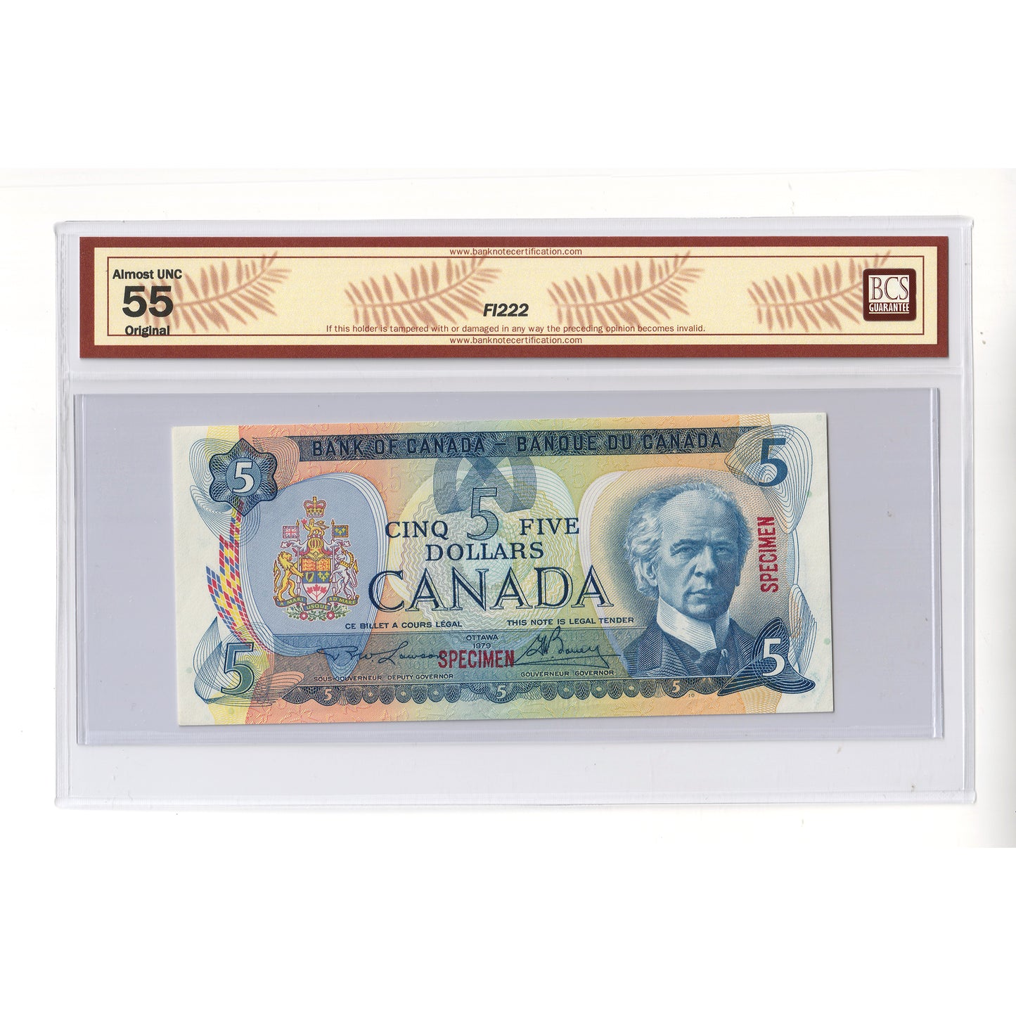 BC-53aS 1979 Canada $5 Lawson-Bouey, Specimen 799 BCS Certified AU55 Original