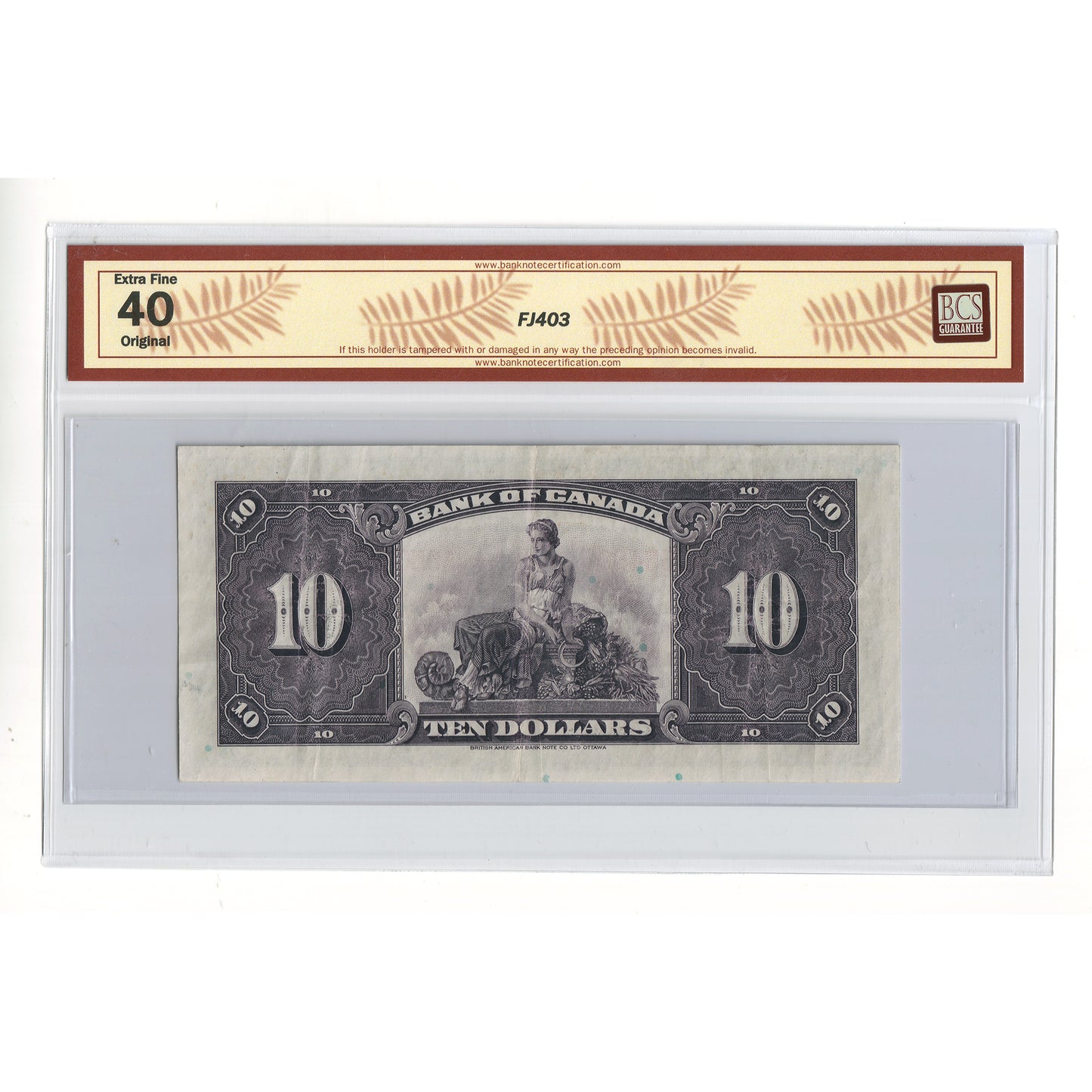 BC-7 1935 Canada $10 Osborne-Towers, English, Check Letter A, BCS Certified EF40 Original
