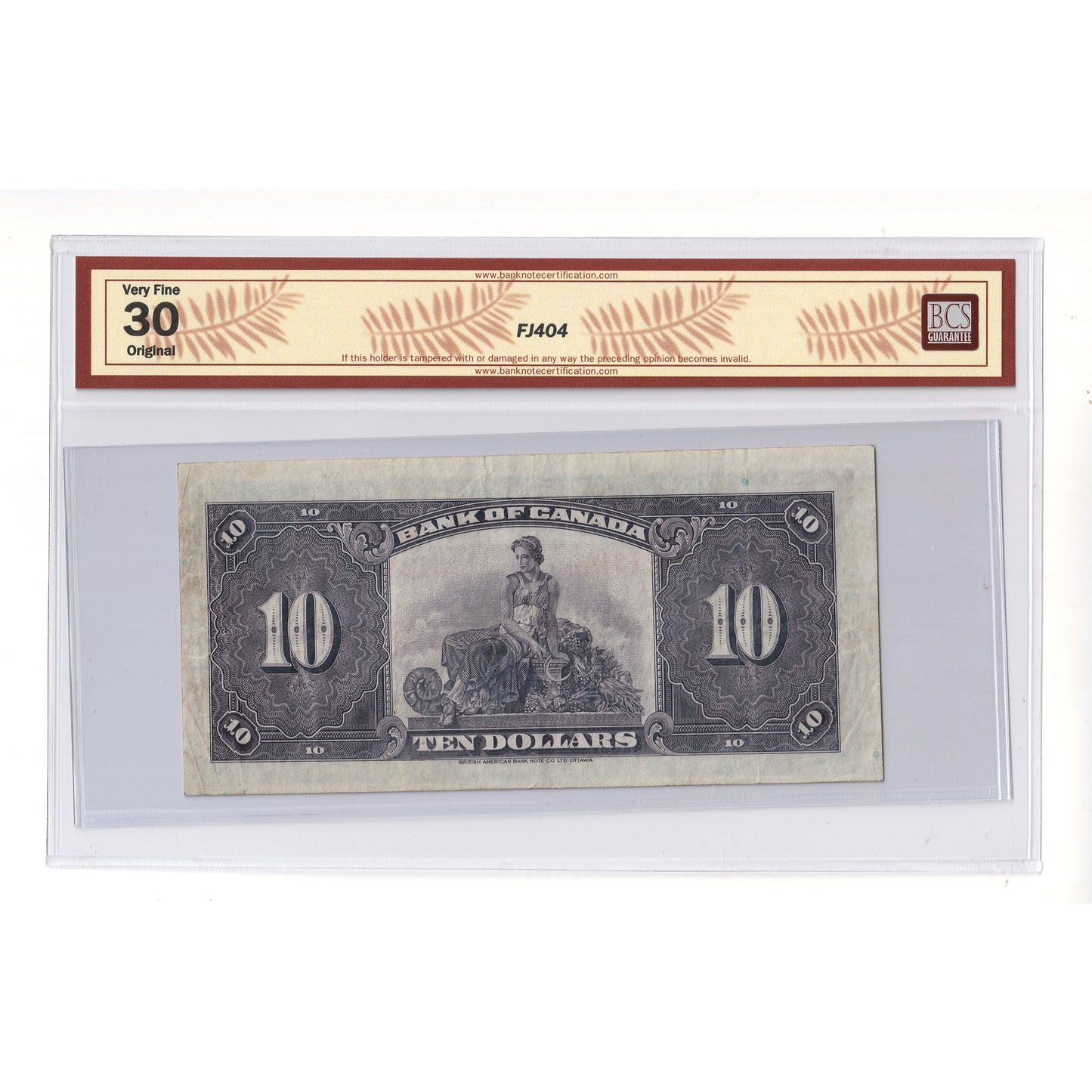 BC-7 1935 Canada $10 Osborne-Towers, English, Check Letter C, BCS Certified VF30 Original