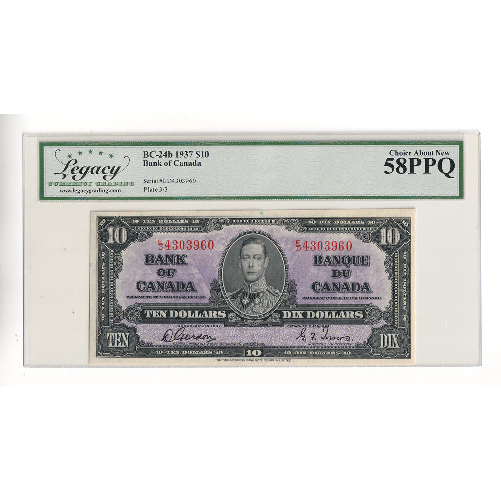 BC-24b 1937 Canada $10 Gordon-Towers, E/D Legacy Certified AU58 PPQ