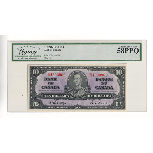 BC-24b 1937 Canada $10 Gordon-Towers, E/D Legacy Certified AU58 PPQ