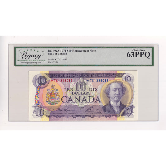 BC-49cA 1971 Canada $10 Lawson-Bouey, Replacement, *TC Legacy Certified CUNC63 PPQ