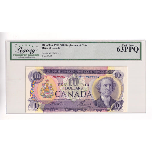 BC-49cA 1971 Canada $10 Lawson-Bouey, Replacement, *TT Legacy Certified CUNC63 PPQ