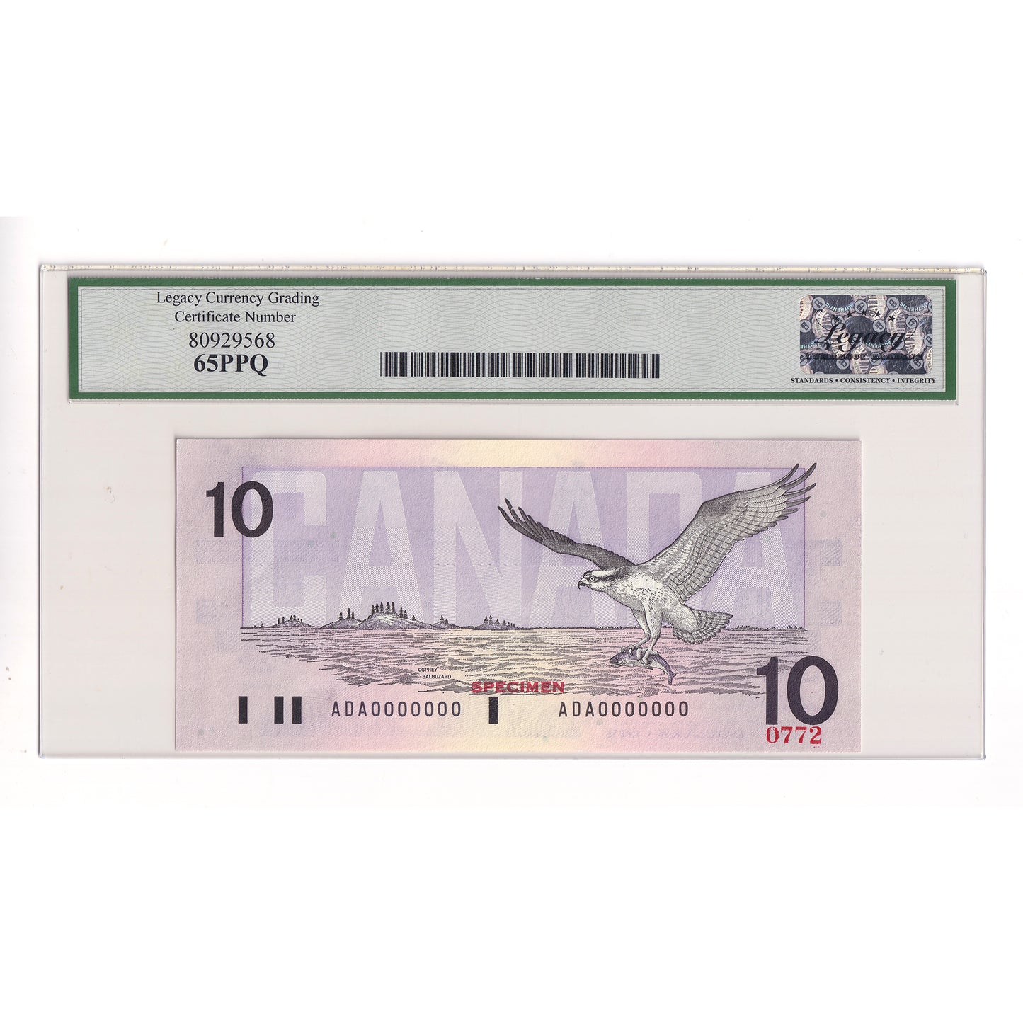 BC-57aS 1989 Canada $10 Thiessen-Crow, Specimen 0772, ADA Legacy Certified GUNC65 PPQ