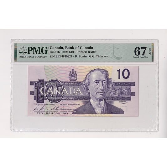 BC-57b 1989 Canada $10 Bonin-Thiessen, BEF PMG Certified GUNC67 EPQ
