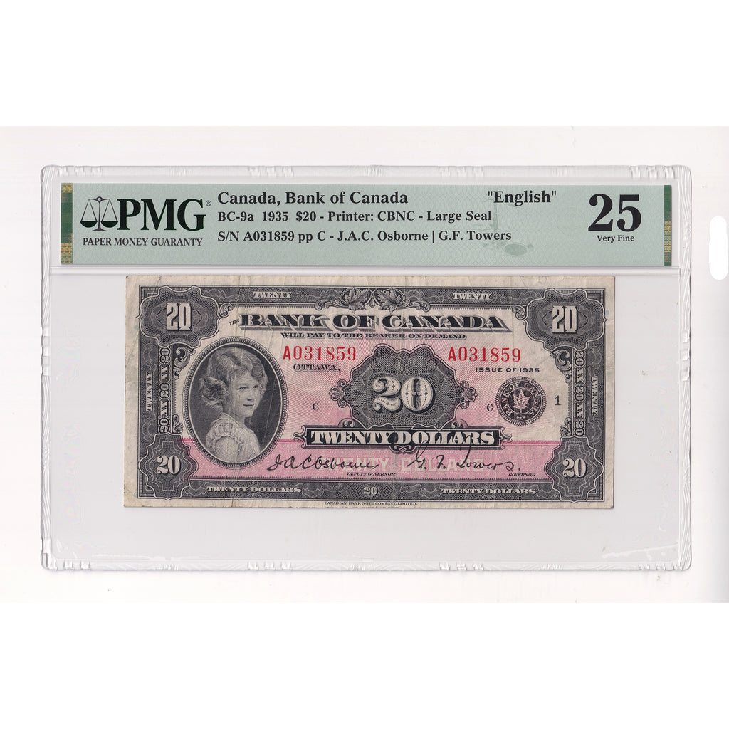 BC-9a 1935 Canada $20 Osborne-Towers, English, Large Seal, Check Letter C PMG Cert VF25