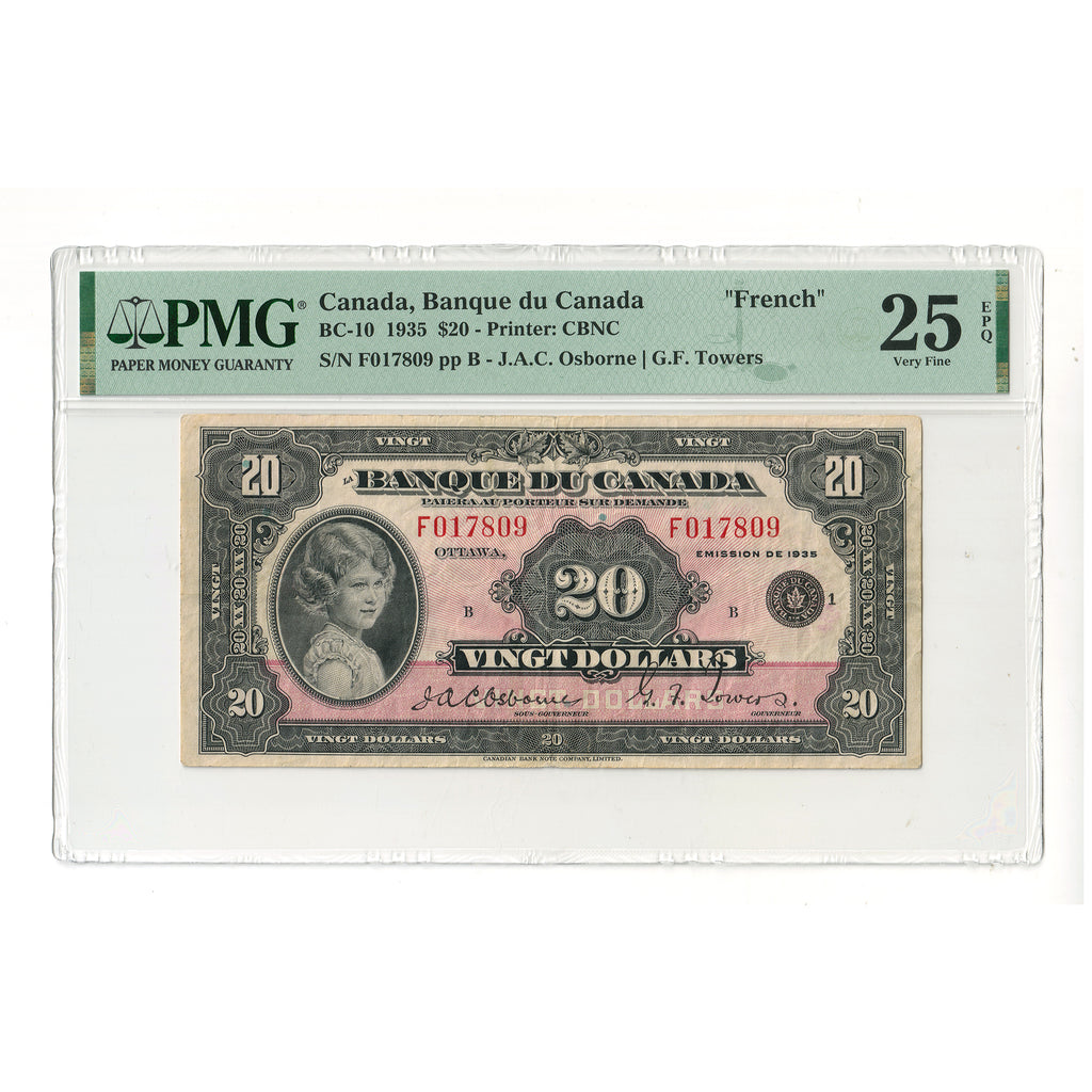 BC-9a 1935 Canada $20 Osborne-Towers, French, Check Letter B PMG Cert VF25