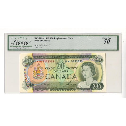 BC-50bA 1969 Canada $20 Lawson-Bouey, Replacement, *WL Legacy Certified AU50