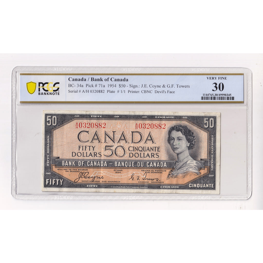 BC-34a 1954 Canada $50 Coyne-Towers, Devil's Face, A/H PCGS Certified VF30