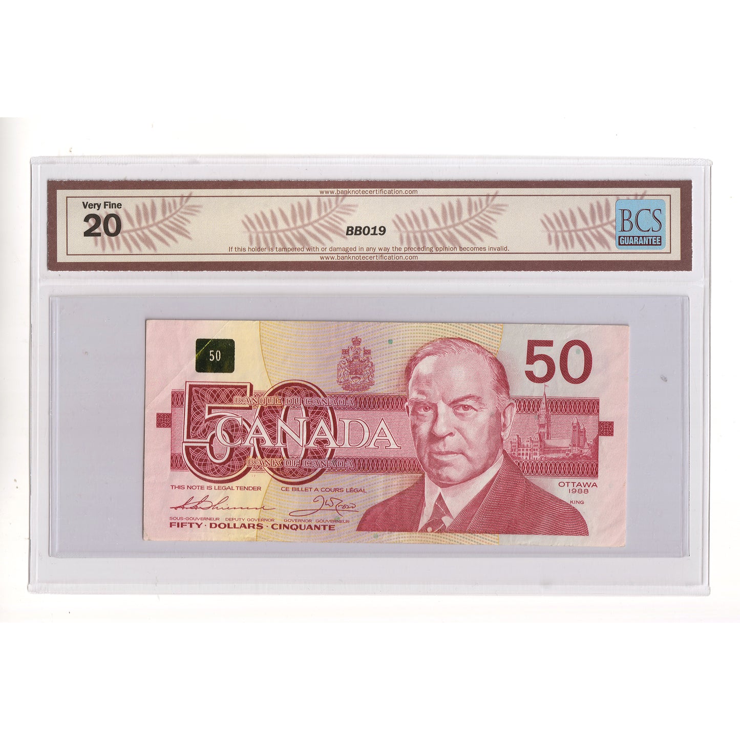BC-59a 1988 Canada $50 Thiessen-Crow, 4 Digit RADAR FHL0148410 BCS Certified VF20
