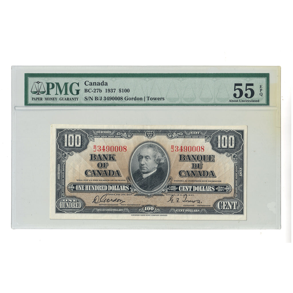 BC-27b 1937 Canada $100 Gordon-Towers, B/J PMG Certified AU55 EPQ