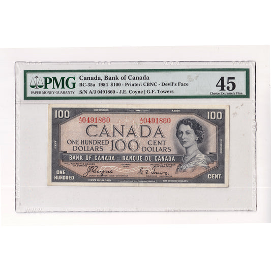 BC-35a 1954 Canada $100 Coyne-Towers, Devil's Face, A/J PMG Certified EF45