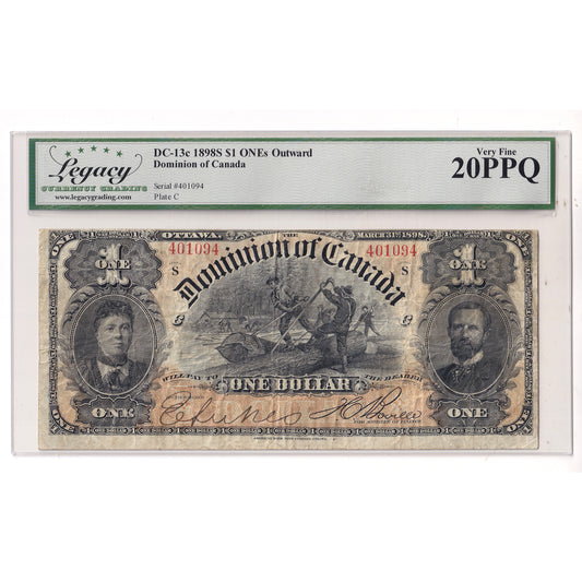 DC-13c 1898 Dominion $1 V-B, Outward ONEs, Series S, Check C, Legacy Certified VF20 PPQ