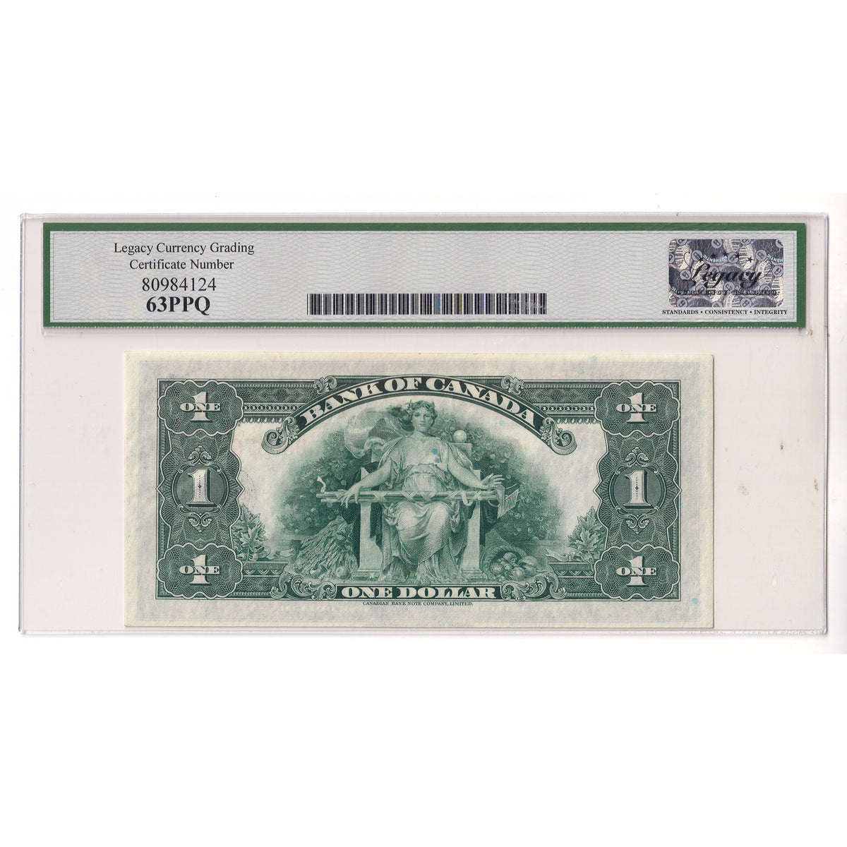 BC-1 1935 Canada $1 Osborne-Towers, English, Series B, Check D Legacy Cert. CUNC63 PPQ