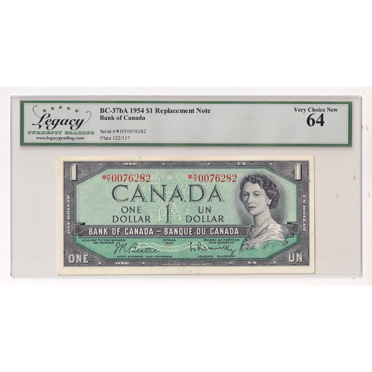 BC-37bA 1954 Canada $1 Beattie-Rasminsky, Replacement, *H/Y Legacy Certified CUNC64