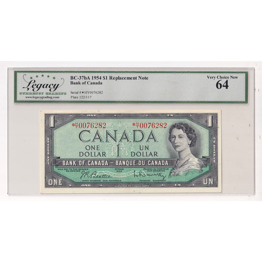BC-37bA 1954 Canada $1 Beattie-Rasminsky, Replacement, *H/Y Legacy Certified CUNC64