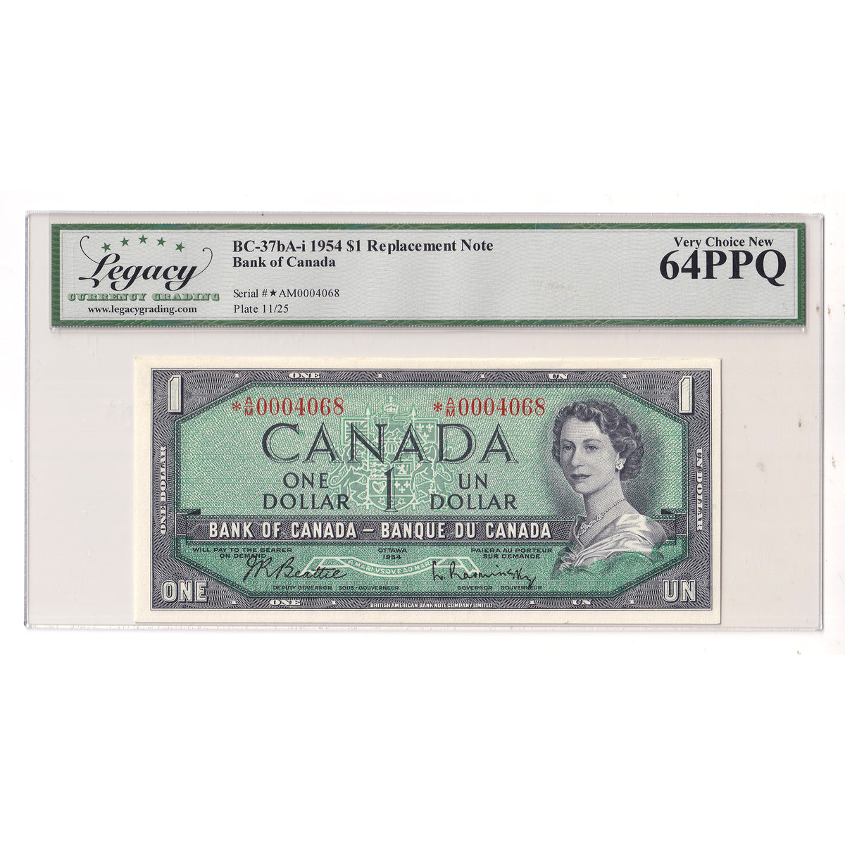 BC-37bA-i 1954 Canada $1 Beattie-Rasminsky, Replacement, *A/M Legacy Certified CUNC64 PPQ