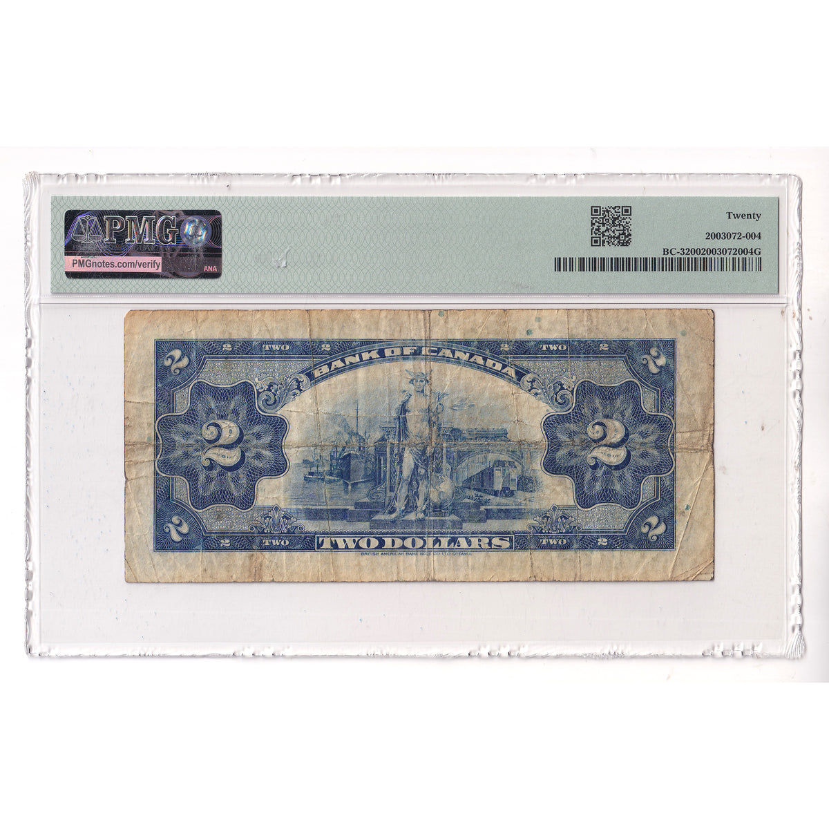 BC-3 1935 Canada $2 Osborne-Towers, English, Check Letter B PMG Certified VF20