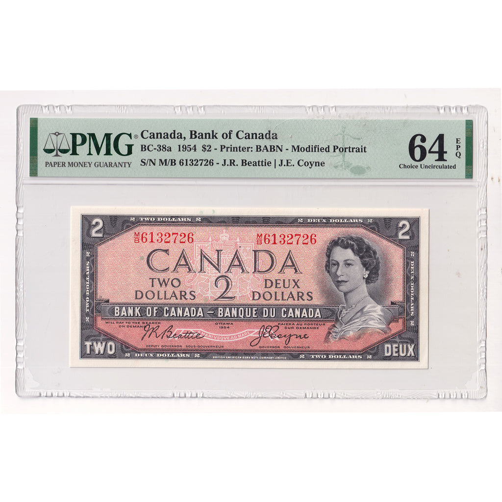 BC-38a 1954 Canada $2 Beattie-Coyne, Modified Portrait, M/B PMG Certified CUNC64 EPQ
