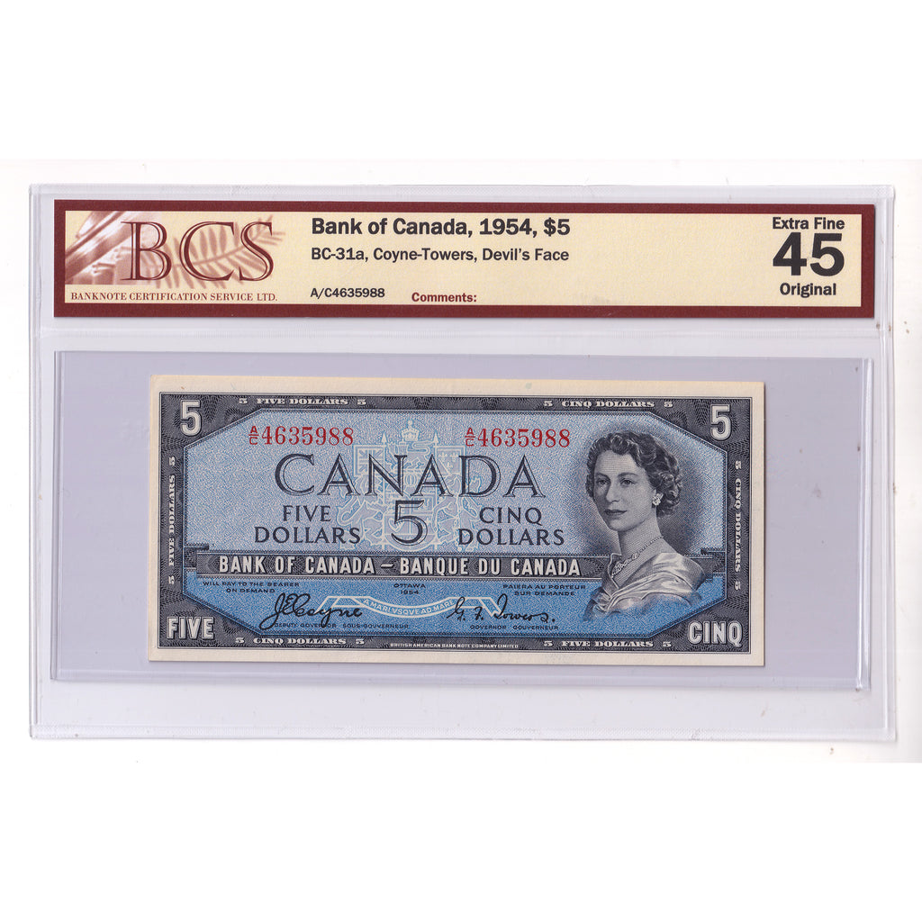BC-31a 1954 Canada $5 Coyne-Towers, Devil's Face, A/C BCS Certified EF45 Original