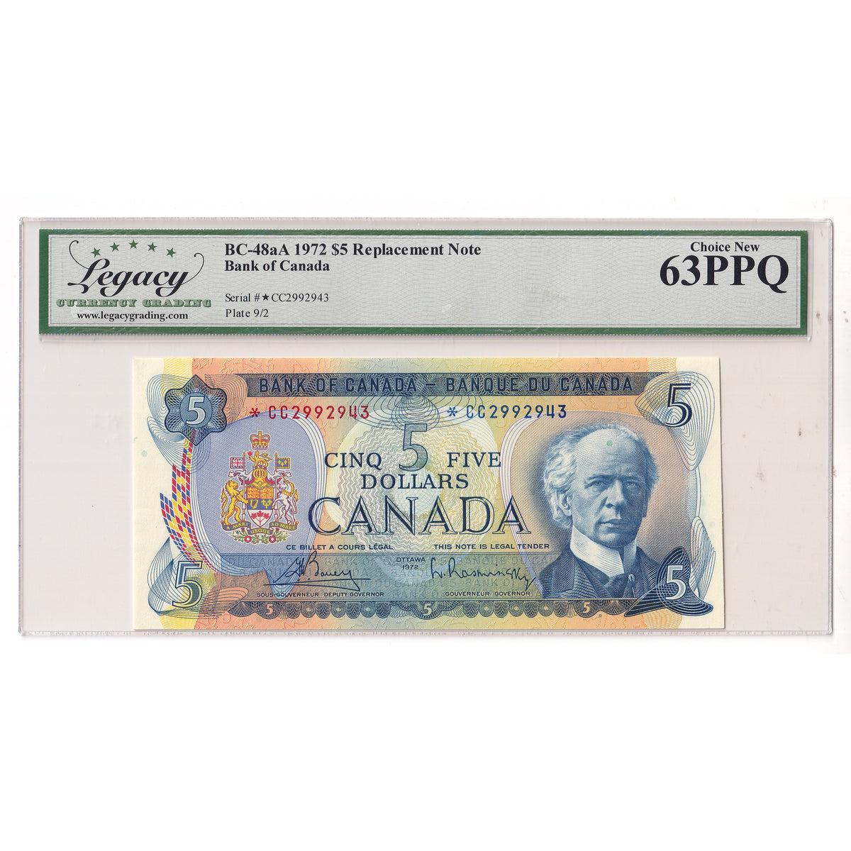 BC-48aA 1972 Canada $5 Bouey-Rasminsky, Replacement, *CC Legacy Certified CUNC63 PPQ