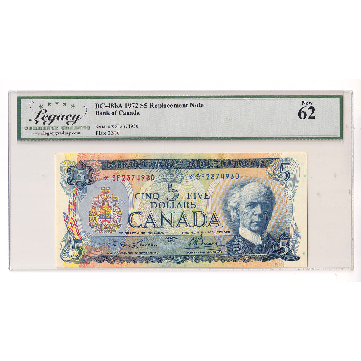 BC-48bA 1972 Canada $5 Lawson-Bouey, Replacement, *SF Legacy Certified CUNC62
