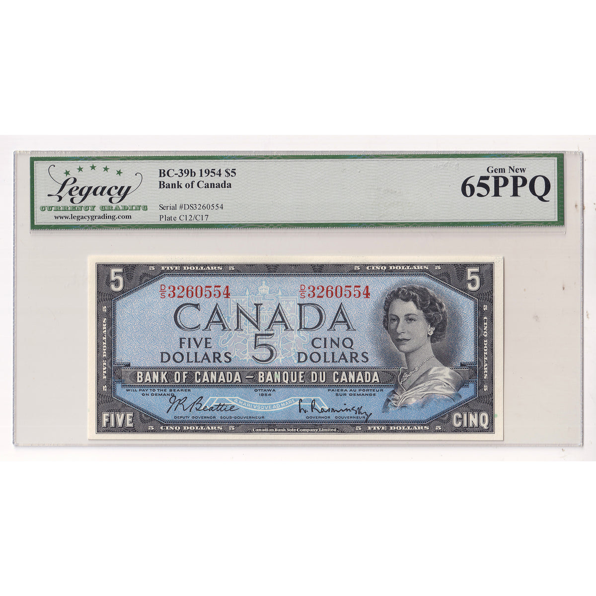 BC-39b 1954 Canada $5 Beattie-Rasminsky, D/S Legacy Certified GUNC65 PPQ