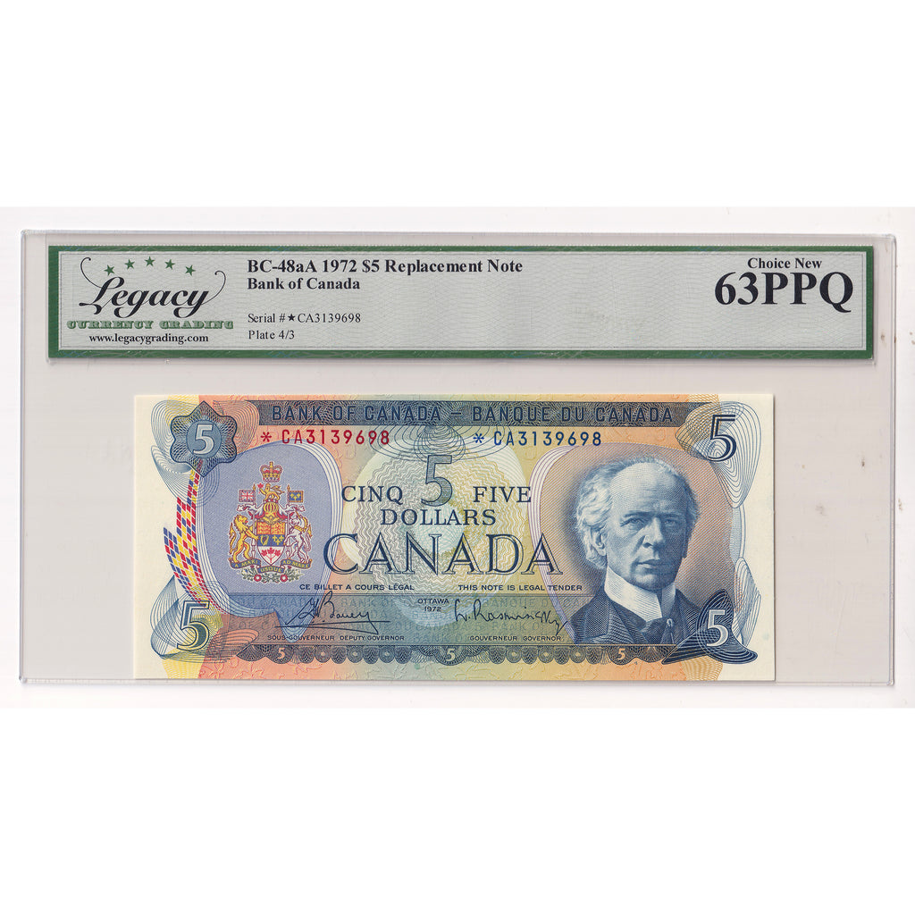 BC-48aA 1972 Canada $5 Bouey-Rasmisnky, Replacement, *CA Legacy Certified CUNC63 PPQ